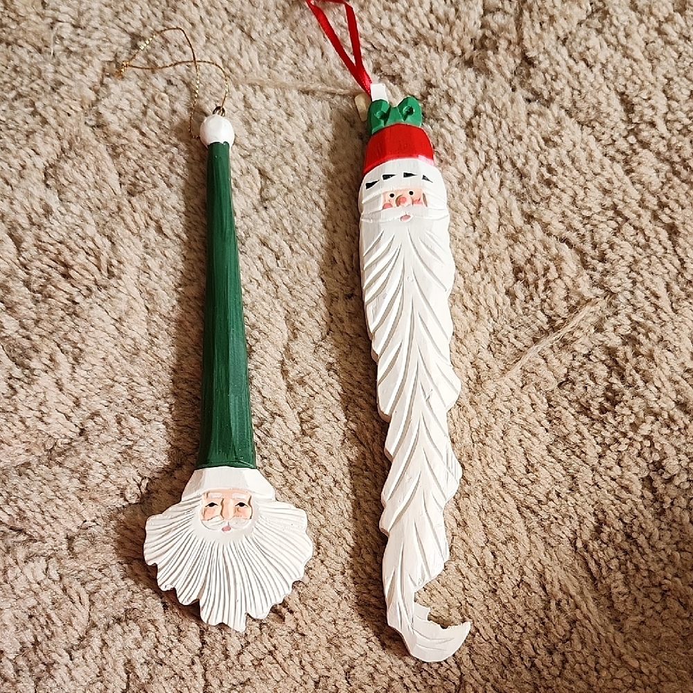 Santa Ornaments Handcrafted Green White Christmas Ornaments Pencil Santa
